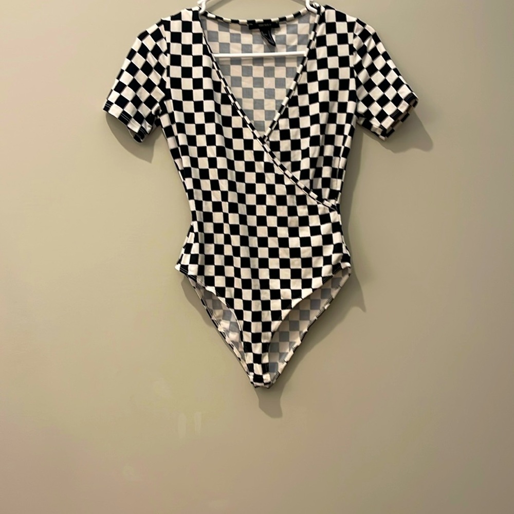 FOREVER 21 Small Checkered Bodysuit